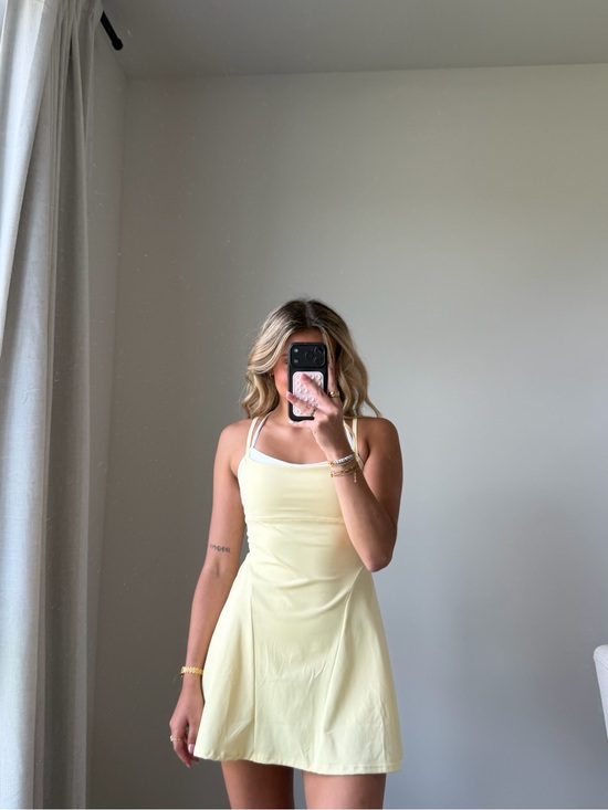 These Three Dresses & Skirts - Butter yellow double layered activewear dress romper